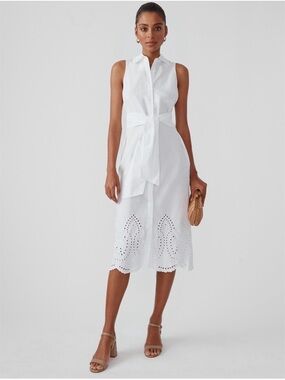 J McLaughlin Anka white cotton eyelet lace trimmed shirt dress coastal cowgirl M